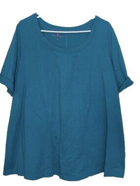 Woman Within 1X Women's Plus Size Solid Aqua Top Blouse Shirt Knit